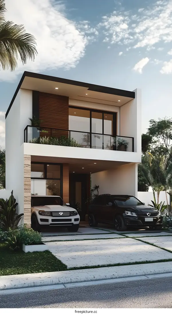 Modern Minimalist Two Story House with Balcony