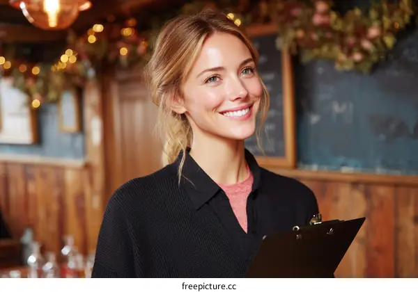 Woman Taking Orders in a Cozy Cafe