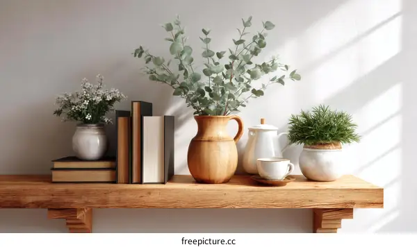 Rustic Shelf Decor with Plants and Books