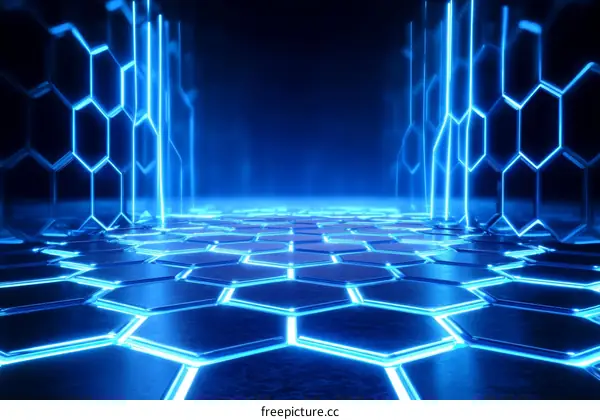 Abstract Futuristic Hexagonal Neon Light Pattern