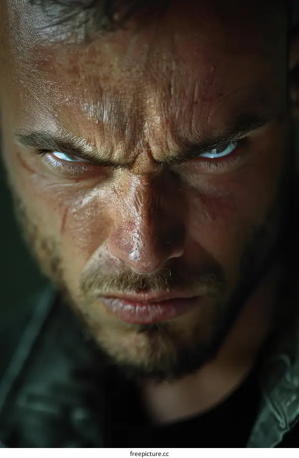 Close Up Portrait of a Man with an Intense Expression