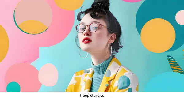 Woman with Glasses in Front of a Colorful Abstract Background