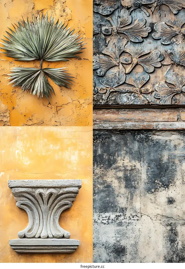 Architectural Detail of a Yellow Building With Ornamental Carving