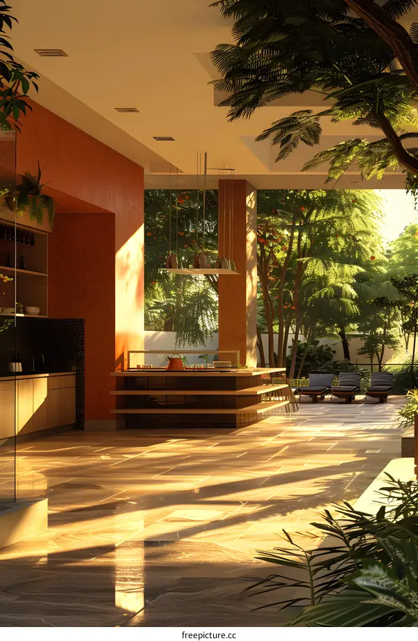 An open space with a lot of plants and sunlight