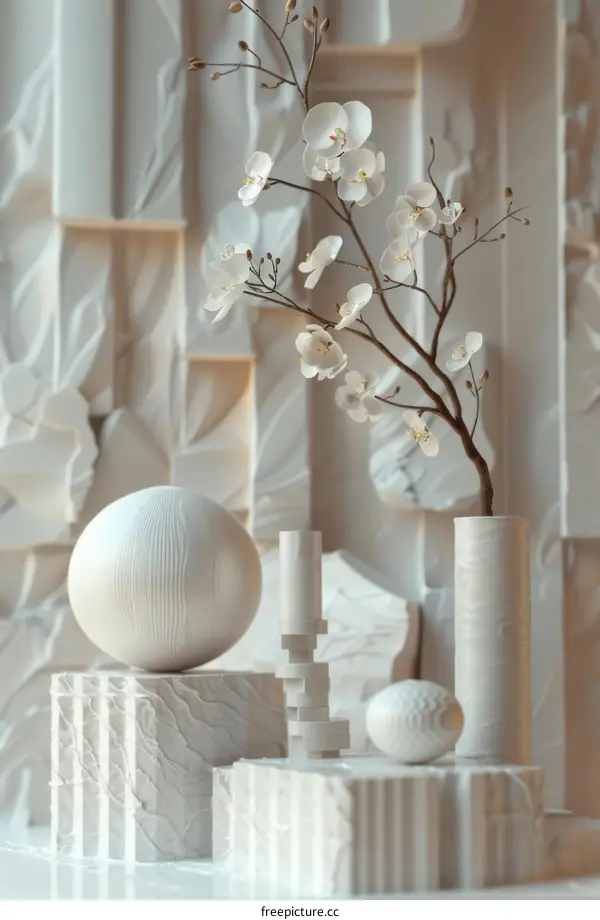 Modern Abstract Floral Still Life in White