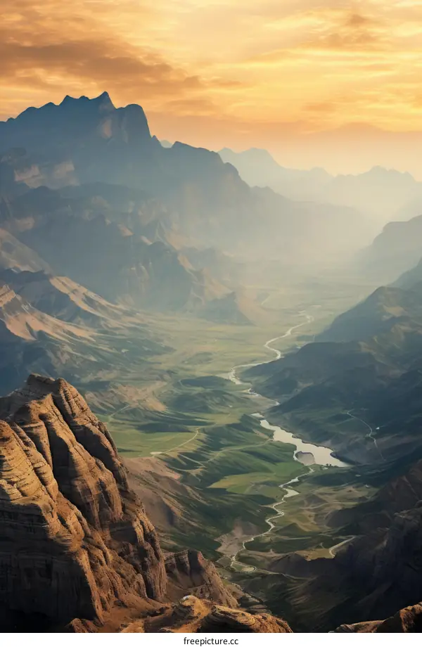 Mountain landscape with a river running through the valley