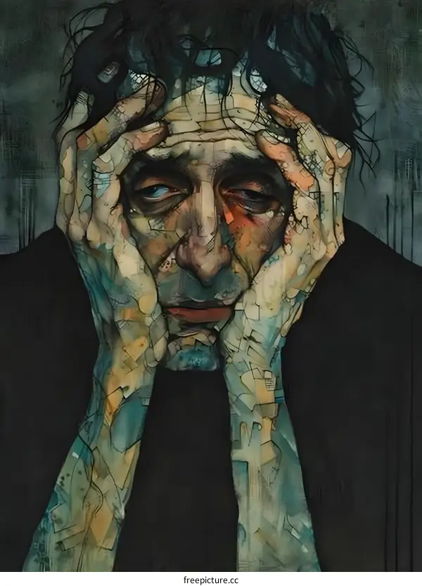 A portrait of a man with his hands on his head