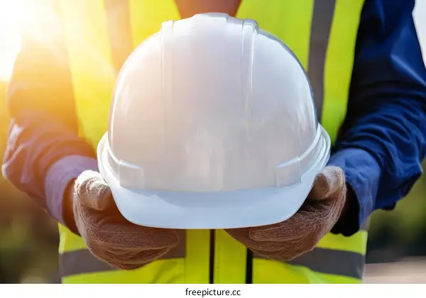 Construction Worker Holding Safety Helmet