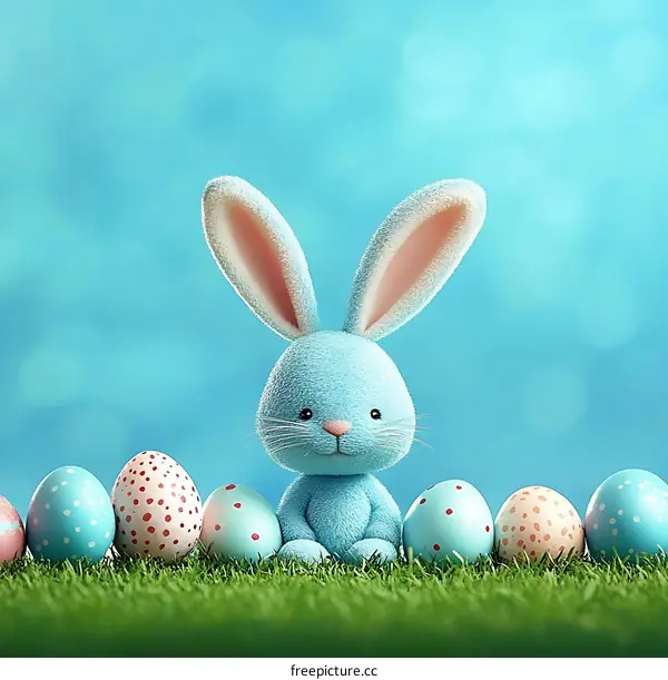 Cute Easter Bunny with Colorful Eggs