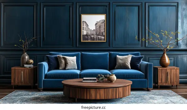 Elegant Dark Blue Living Room Interior Design