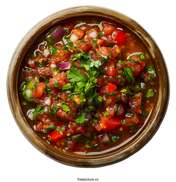 [Transparent Background PNG]Top view of a bowl of fresh homemade pico de gallo