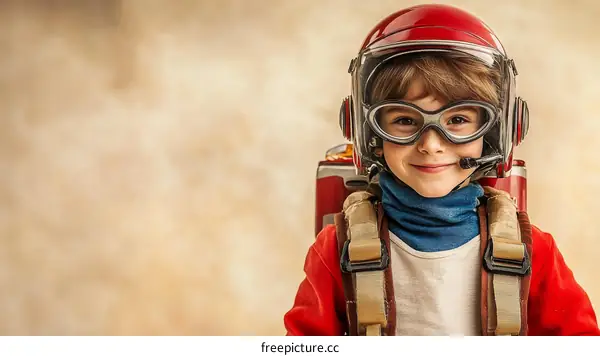 Child in Pilot Helmet and Glasses
