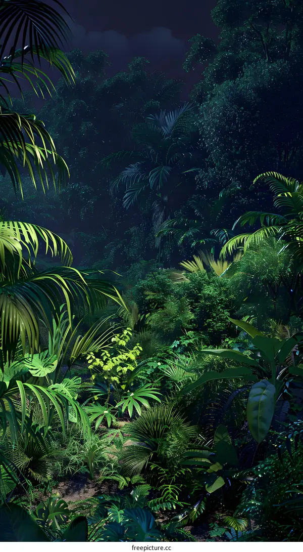 Dark Green Tropical Rainforest Jungle Night