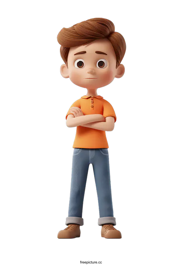 [Transparent Background PNG]Confident Cartoon Boy with Arms Crossed