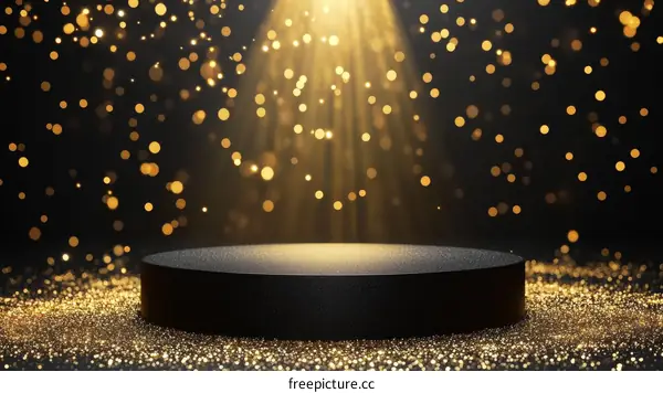 Luxury Black Product Display Podium with Gold Glitter Background
