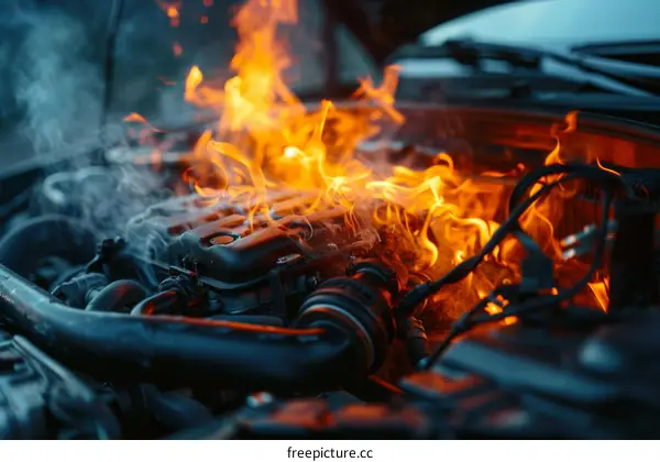 Car Engine on Fire
