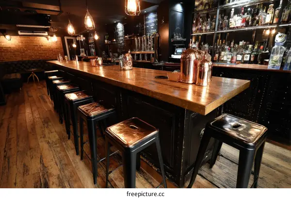 Industrial Style Bar with Copper Accents