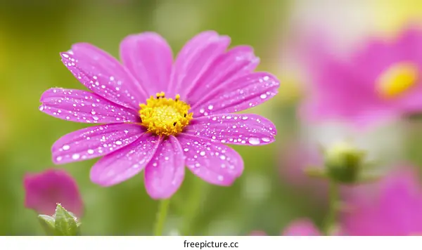 Close Up of a Pink Flower with Dew Drops
