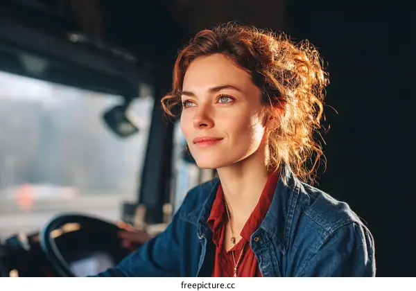 Female Truck Driver in a Thoughtful Moment