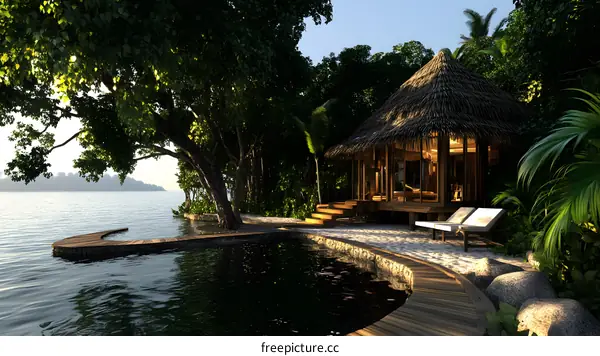 Tropical Beach Hut with Infinity Pool and Wooden Deck