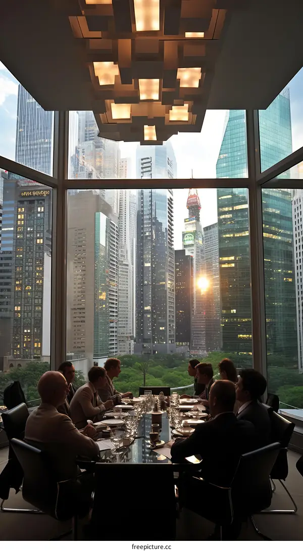 Business meeting in a modern skyscraper with a view of the city