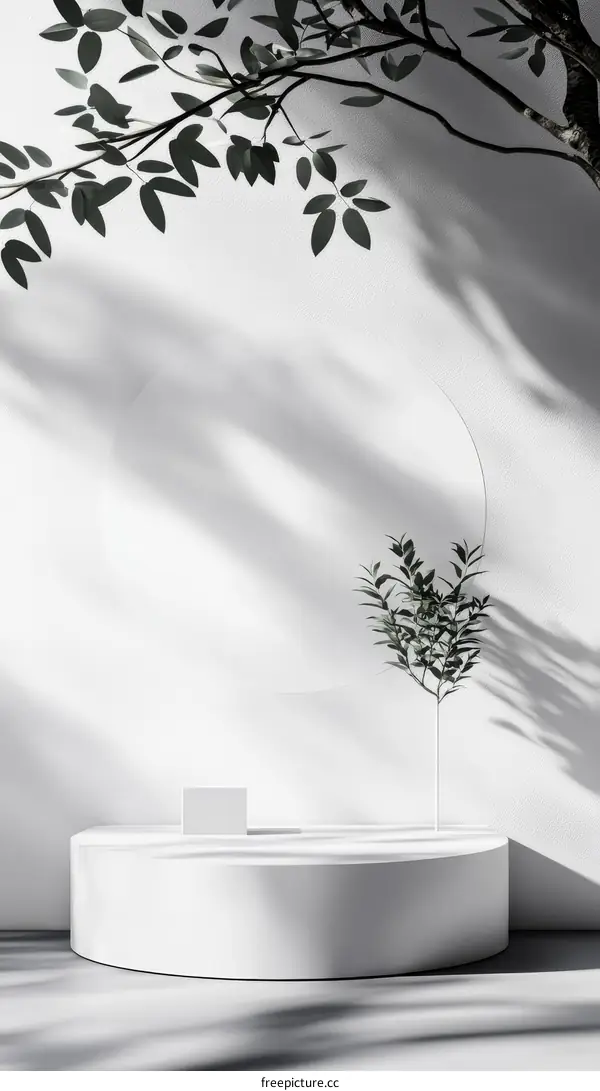 White Minimalist Display Stand with Nature Elements