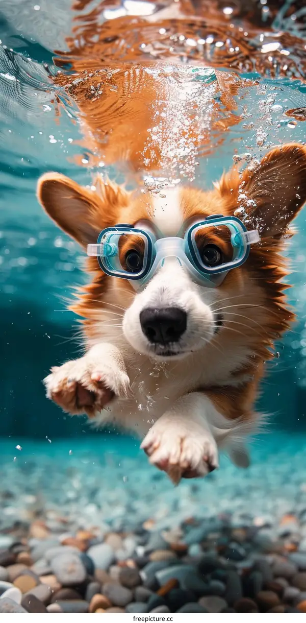 Underwater Corgi Wearing Goggles