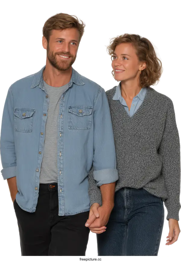 [Transparent Background PNG]Couple Walking Hand-in-Hand Portrait