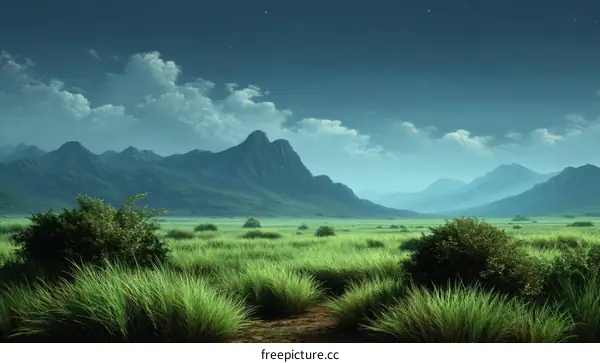 Serene Mountain Meadow Landscape Illustration