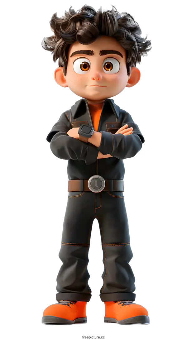 [Transparent Background PNG]Confident Boy Standing with Arms Crossed