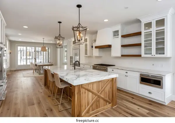 Modern Farmhouse Kitchen Design with Marble Countertop