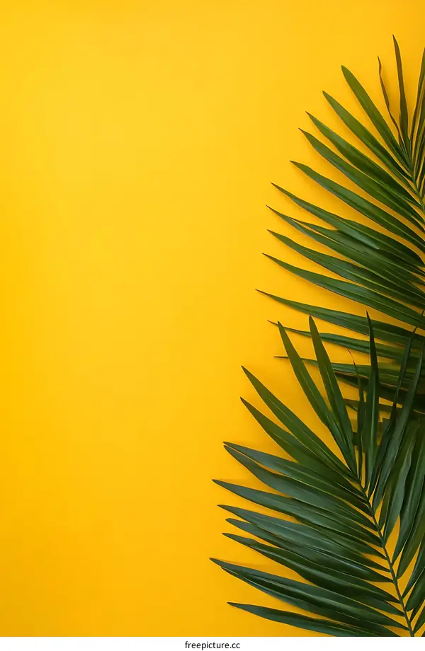 Tropical Leaf on Yellow Background