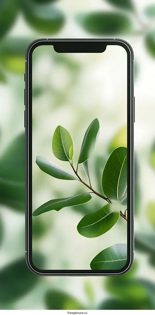 Green Leaves on Phone Screen