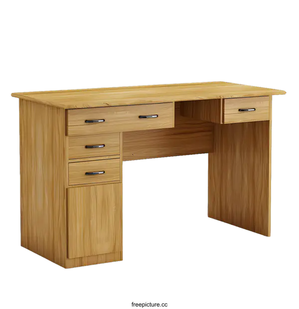 [Transparent Background PNG]Modern Wooden Desk with Storage Drawers and Cabinet