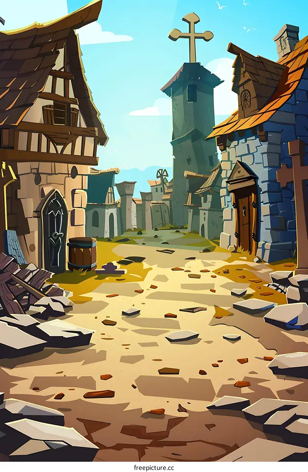 Medieval Village Street Illustration