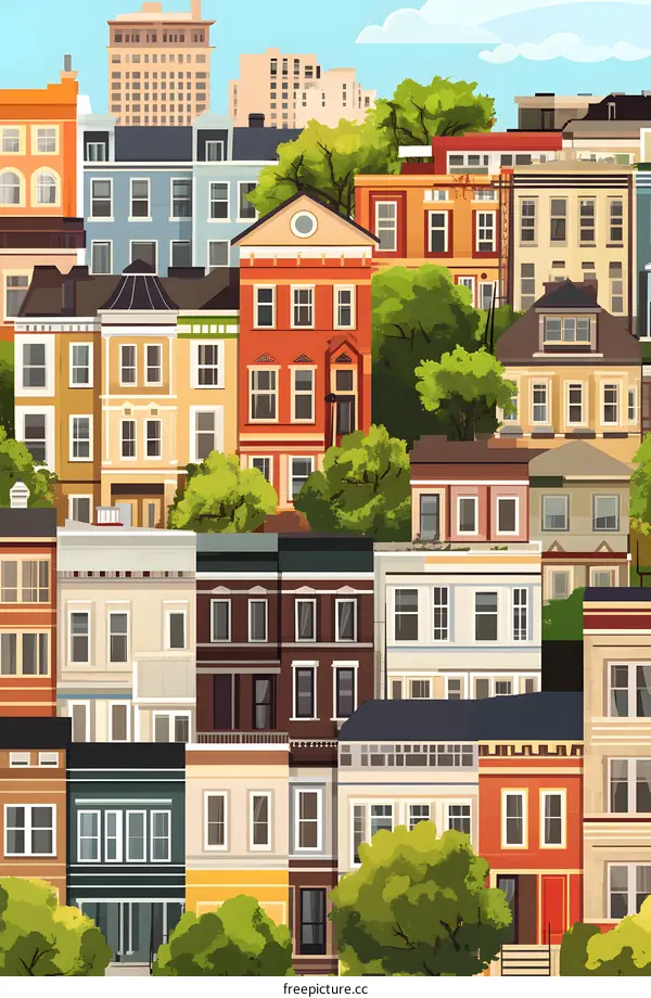 Colorful Row Houses Illustration