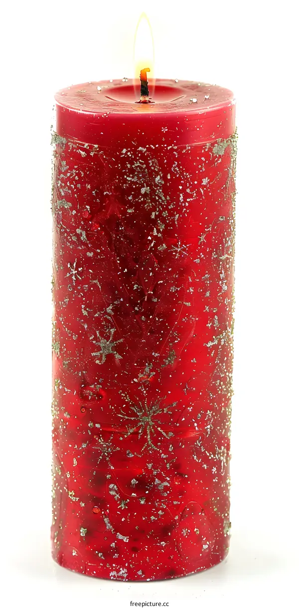 Red Candle with Glitter Design and Flame