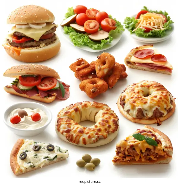Fast Food Platter: A Variety of Appetizers, Entrees, and Desserts