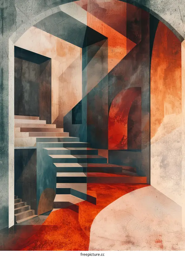 Illustration of a building with stairs and arches