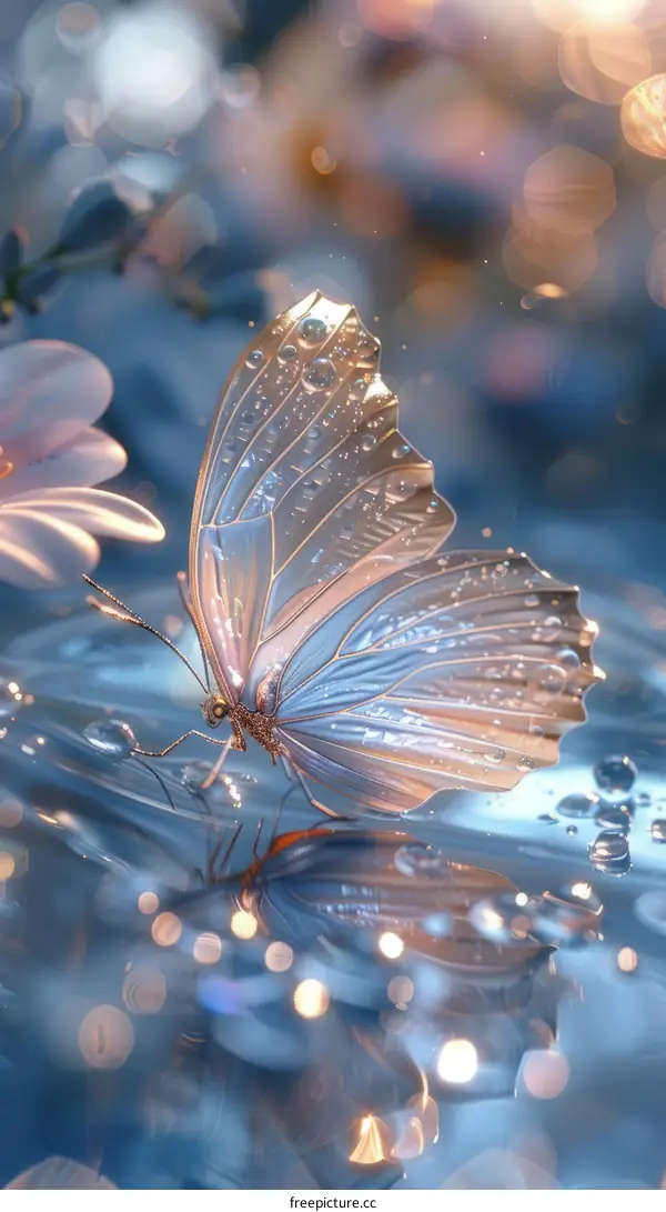A butterfly with water droplets on its wings