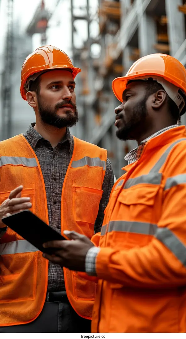 Two Construction Workers Discussing Project