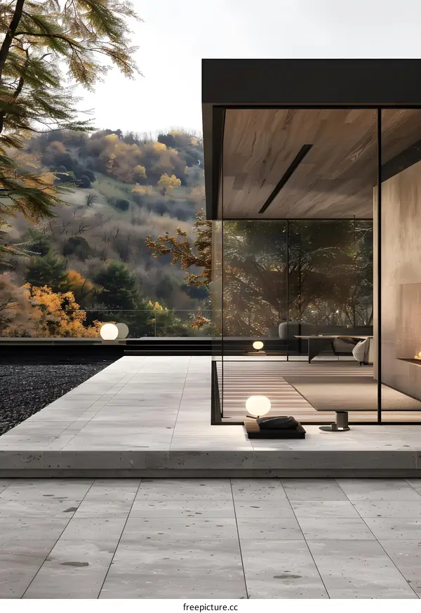 Modern Minimalist Architecture With Large Glass Windows And Minimalist Furnishings