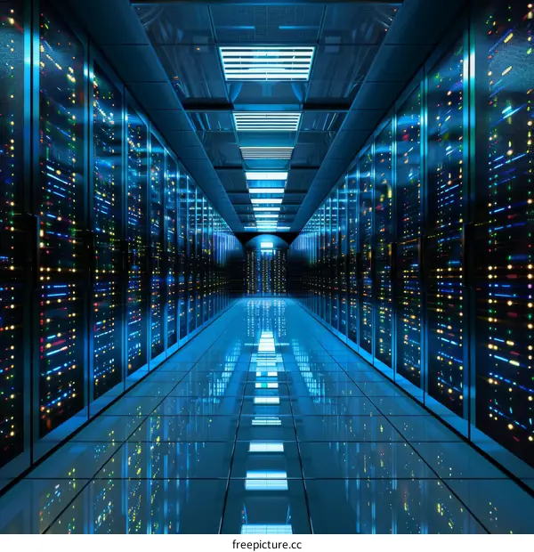 Futuristic Sci-Fi Server Room With Glowing Lights