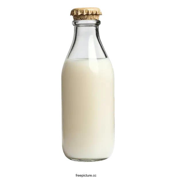 [Transparent Background PNG]Vintage Glass Milk Bottle Filled with Milk