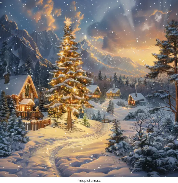 Charming Christmas Eve Town in the Snow