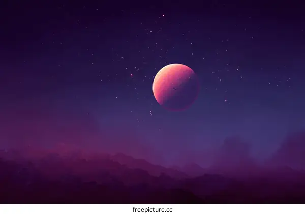 Alien Planet Night Sky with Pink Moon