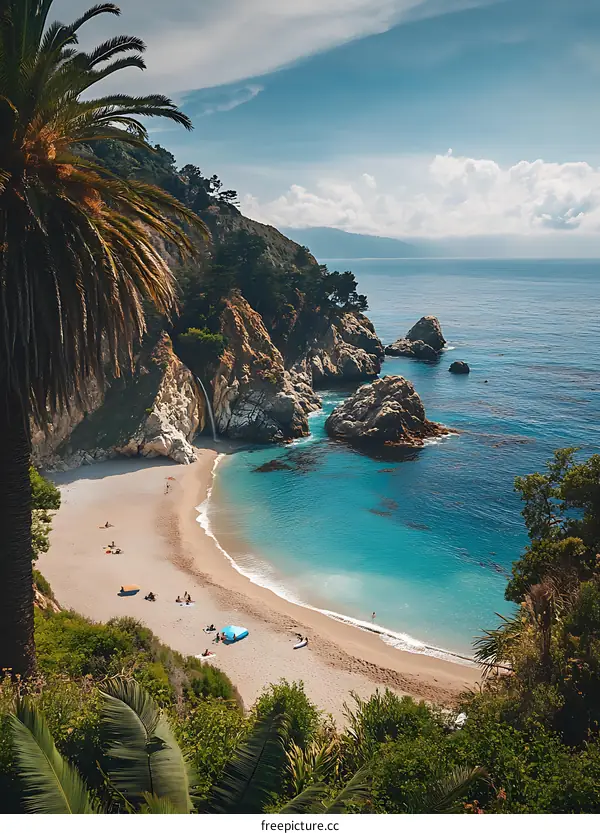 Hidden Beach Cove with Palm Trees and Turquoise Water