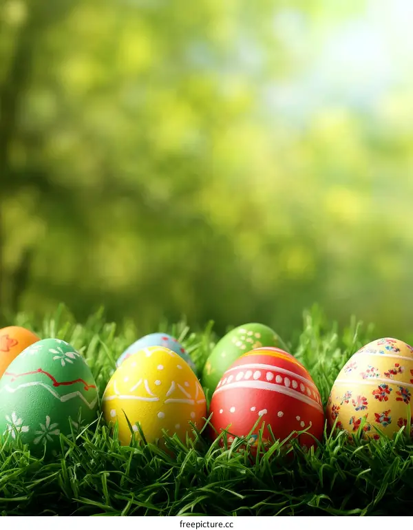 Colorful Easter Eggs in Grassy Meadow