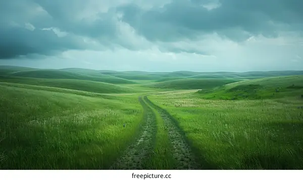 Winding Dirt Road Through Grassy Hills