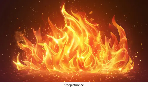 Fire background with bright orange flames